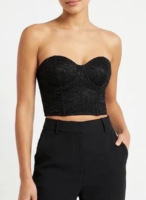 Naked Wardrobe NWSP20-T7 Black Floral Lace Sweetheart Corset Tube Top Small thumbnail 1