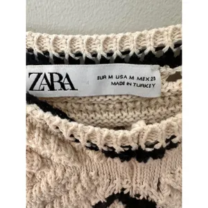 Zara Crochet Knit Bodice Crinkle Midi Dress Cream Black Boho Summer Flowy Size M thumbnail 5