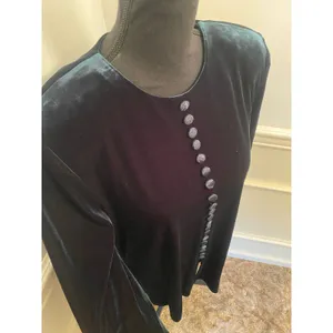 JBS Ltd Vintage Green Velvet Holiday Dress Button Front Midline Slit Zip Back thumbnail 2