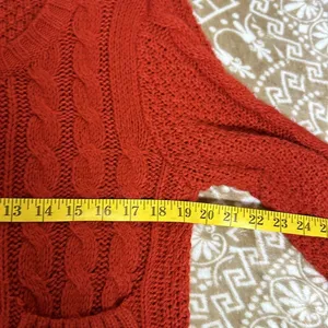 Forever 21 I LOVE H81 Cardigan Womens large Red Cropped Cable Knit 3/4 Sleeves thumbnail 5