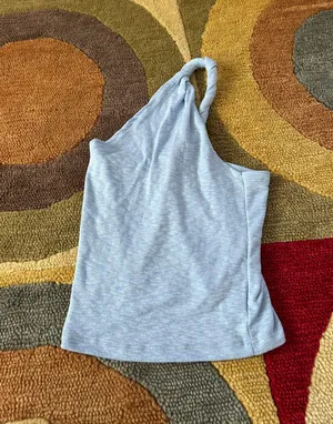 NWOT Feffer Light Blue Braided Twist One Shoulder Crop Tank Top One Size thumbnail 1