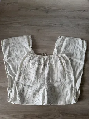 H&M Lightweight Striped Drawstring Linen Blend Pants - Cream thumbnail 5