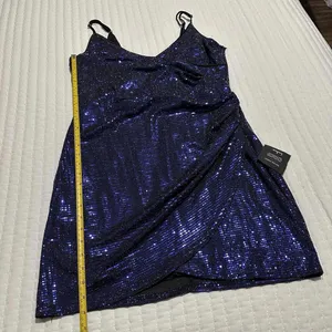 Lulus Women’s Shiny Purplish Blue Party Dress Sz XL Gathered Side thumbnail 2