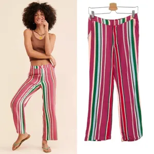 Free People La Paz Stripe Cotton‎ Blend Ankle Pants Berry Combo Size 0 thumbnail 2
