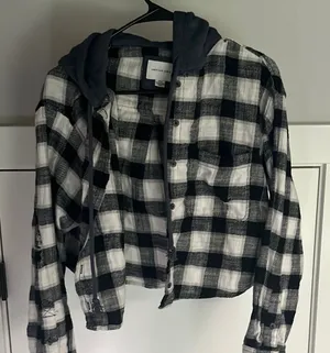 Black and White Plaid Jacket with Hood thumbnail 1