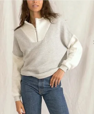 PerfectWhiteTee Tyra Fleece 1/4 Zip Pullover in Heather Grey Women’s Small thumbnail 1