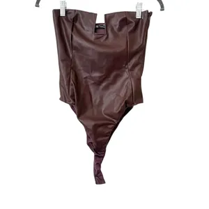 ZARA Faux Leather Sleeveless Bodysuit Brown‎ X-Small thumbnail 2