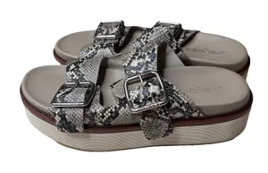 J/Slides Snakeskin Black White Bowie Suede Two Strap Slide Sandal Shoes Sz US 9M thumbnail 1