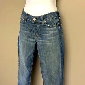 7 for all of Mankind Distressed and Frayed Boycut Button Fly Jeans- Size 27 thumbnail 4