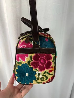 Floral Tapestry Mexican Embroidered Tapestry Bag Bright Colors BOHO EUC thumbnail 6