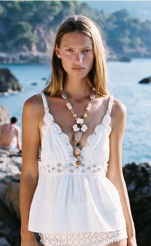 Zara ZARA‎ COMBINED LACE TOP WITH BEADS, WHITE thumbnail 1