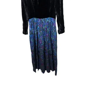Lanz Originals Vintage Black Velvet Metallic Brocade Floral‎ Midi Dress USA Made thumbnail 3