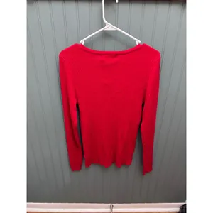 Liz‎ Claiborne Red Ribbed Knit Sweater Sparkle Button Detail Long Sleeve Women M thumbnail 4