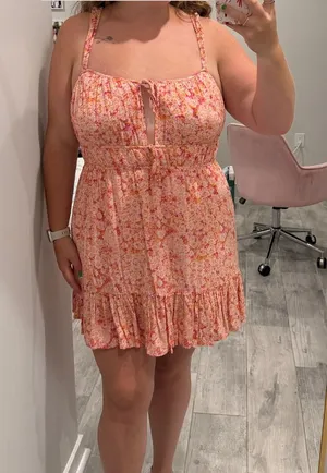 Pink Floral Ruffle Mini Dress thumbnail 1