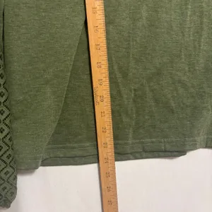 Lace Sleeve Top Womens S Olive Green Pleated Balloon Sleeve Boho Office Feminine thumbnail 6