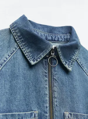 Zara Dress oversize midi denim jeans long sleeve collar casual thumbnail 10