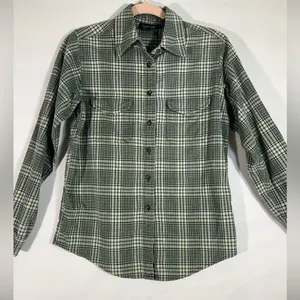Krazy Kat Flannel Button Up Shirt 100% Cotton Pockets Women‎ Sz S Green Preowned thumbnail 1