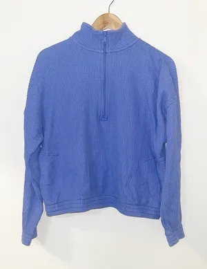 Aerie purple waffle knit quarter zip long sleeve top thumbnail 1