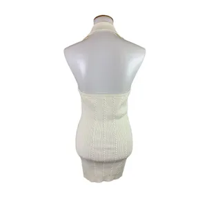 Reformation Tinsley Cable Knit Halter Sweater Dress Ivory Coastal Chic Medium thumbnail 3