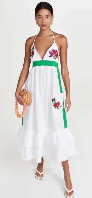 FANM MON Pamuk Embroidered‎ Halter Maxi Dress XS thumbnail 1