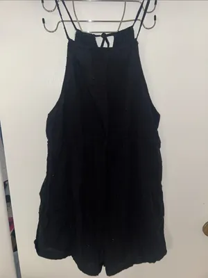 Black Patterned High Neck Cotton Romper XS thumbnail 3