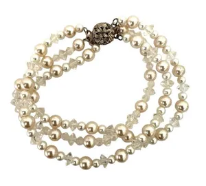 Faux pearl crystal multi strand bracelet thumbnail 1
