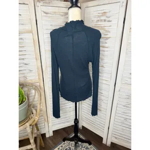 INTIMETELY FREE PEOPLE Womens XL Make It Easy Thermal Top Lettuce Trim Navy Blue thumbnail 5