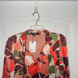 Sugarlips Medium Gilda Rodeo Split Neck Floral‎ Print Satin Blouse Boho Chic thumbnail 5