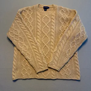 Vintage J.Crew Cable Knit Fisherman Sweater Wool Tan Beige Women Size Medium thumbnail 4