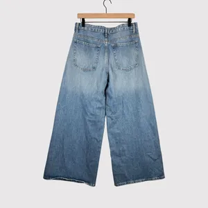 ZARA Women Jeans Blue Denim Cropped High Rise Baggy Wide Leg Medium Wash Size 6 thumbnail 3