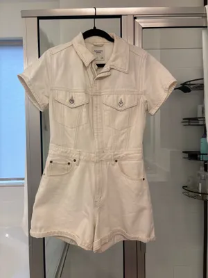 Abercrombie & Fitch White Denim Romper thumbnail 1