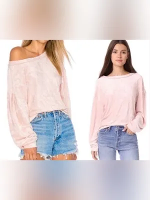 We the Free Milan Crushed Velvet Top in Pink Size Small thumbnail 2