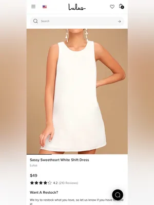 Lulus Women’s Sassy Sweetheart Sleeveless White Shift Mini Dress Size XS thumbnail 3