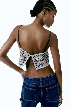 ZARA crop top shiny strappy rhinestones party night out thumbnail 12