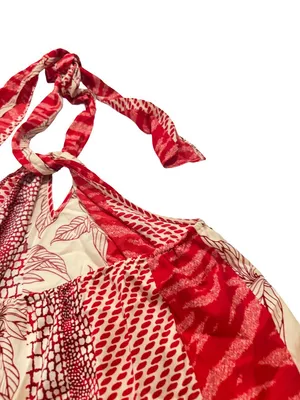 Banana Republic Red Cream Mixed Print Halter Tie Neck Top Shirt Small Women's thumbnail 13