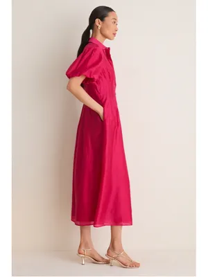 Tuckernuck Raspberry Organza Delaney Dress L Puff Sleeves Collar Wedding Guest thumbnail 2