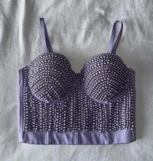 Light Purple Pearl Beaded Bustier Crop Top Size XS thumbnail 1