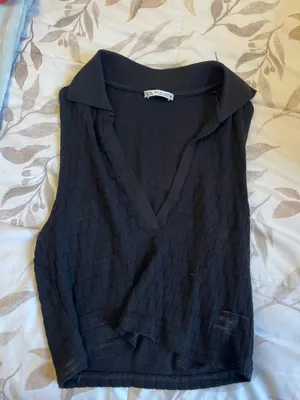 Black Zara Crop Top with Collar thumbnail 1