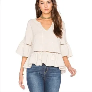 Revolve Maven West Ruffle Lattice‎ Linen Top Size Small thumbnail 6