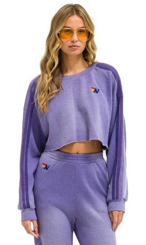 Aviator Nation - CLASSIC STRIPE CROPPED CREW SWEATSHIRT RELAXED FADED GRAPE Med thumbnail 1