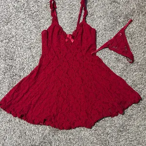 Red Lace Babydoll Lingerie with Bow Accent thumbnail 8