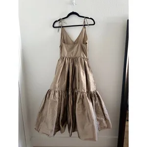 Anthropologie Bloni Tiered V-Neck Maxi Dress Bronze Metallic Size Medium Petite thumbnail 3