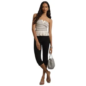 Maeve Smocked Split Tube Top White and Black Cropped Size XLarge Euro Summer thumbnail 4