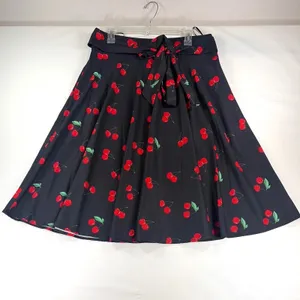 Belle Poque Black Cherry Print A-Line Swing Skirt Rockabilly Pin Up Size Large thumbnail 3
