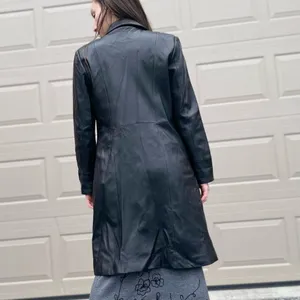 Vintage 90s Toppolino Black Soft Leather Long Duster Trench Coat Jacket M thumbnail 11