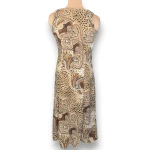 Vintage Dress Brown Leopard Animal Print‎ Paisley Sleeveless Maxi Boho Grunge thumbnail 2
