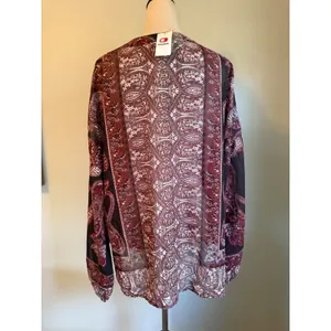 Daytrip Buckle XL Red Black Paisley Sheer Henley Blouse NWT boho whimsigoth Retr thumbnail 3