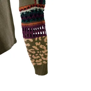 Free People Switch It Up Thermal Top Knit Cuffs Olive Green Size XS thumbnail 3