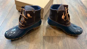 Sperry Top-Sider Saltwater Duck Boot Women’s Tan/Navy Waterproof Lace-Up 6 M NEW thumbnail 5