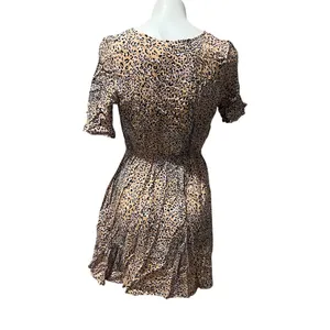 By Together Mini Dress Womens M Beige Leopard Print Tie-Front V-Neck thumbnail 3
